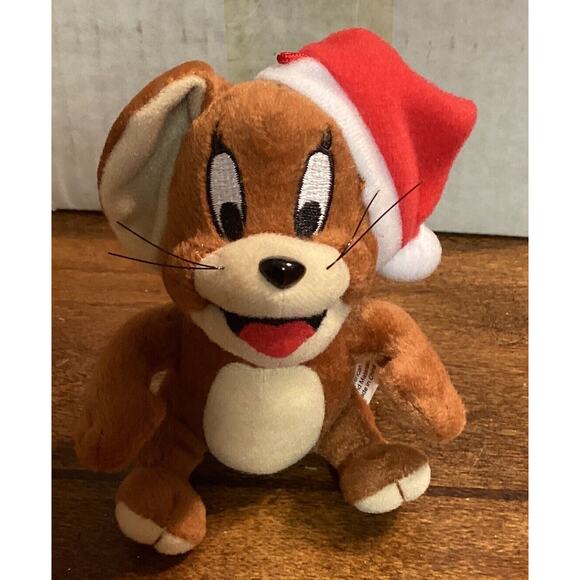Tom & Jerry Mouse Christmas Ornament Vtg Plush Stuffed Animal Mini Toy Santa Hat - Picture 1 of 8